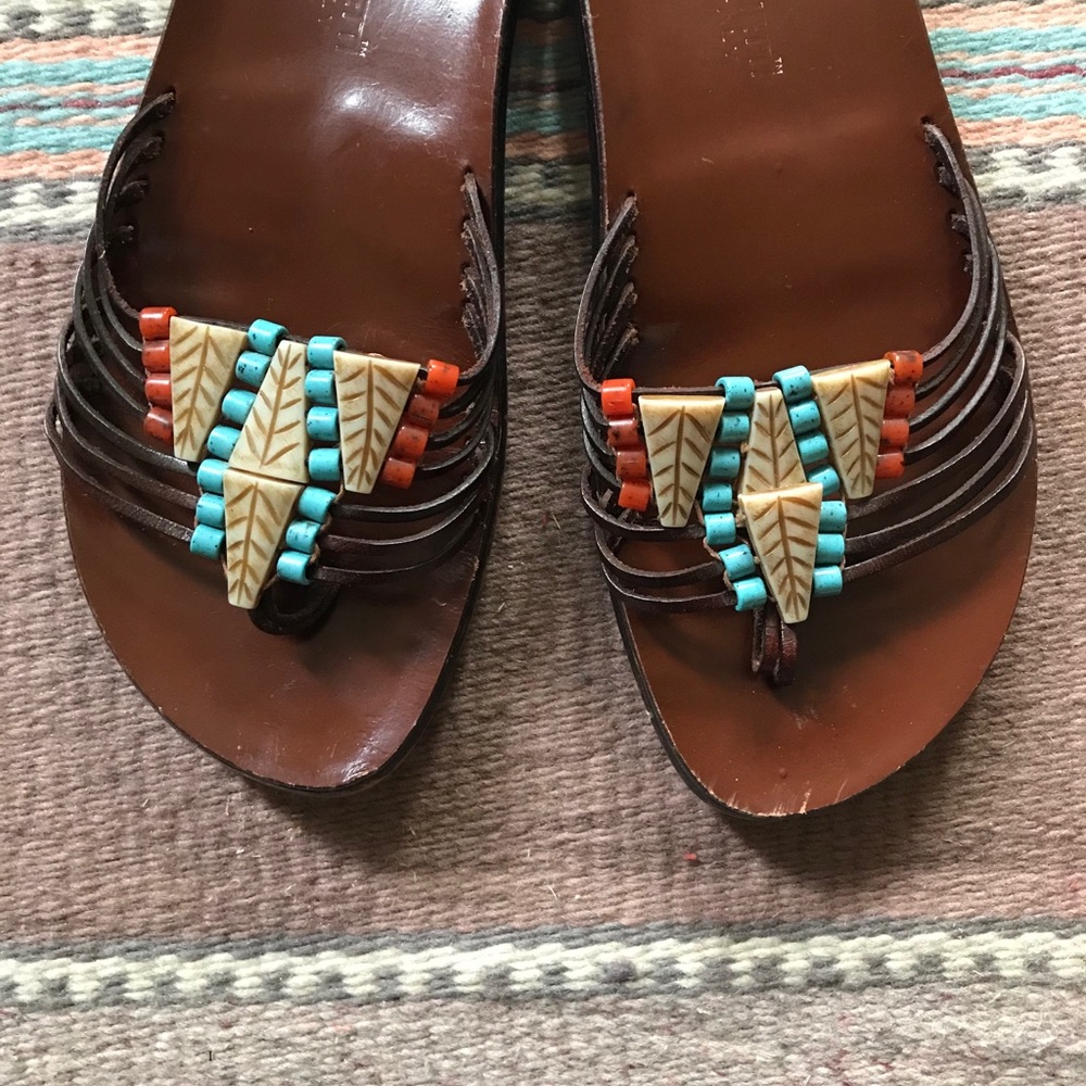 A. Gianetti Vintage Leather Beaded Sandals - Picture 2 of 4
